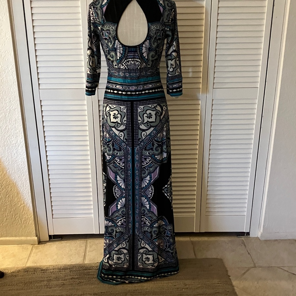 Hale Bob Black Maxi Dress with Blue, Lavender ,and White Paisley Motif Size S - Picture 5 of 9